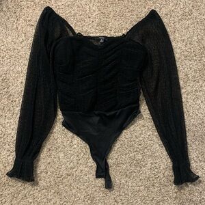 Black Sheer/Mesh Long Sleeve Bodysuit Top